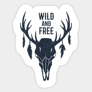Deer With Horns. Inspirational Text. Wild And Free. Boho Style Sticker